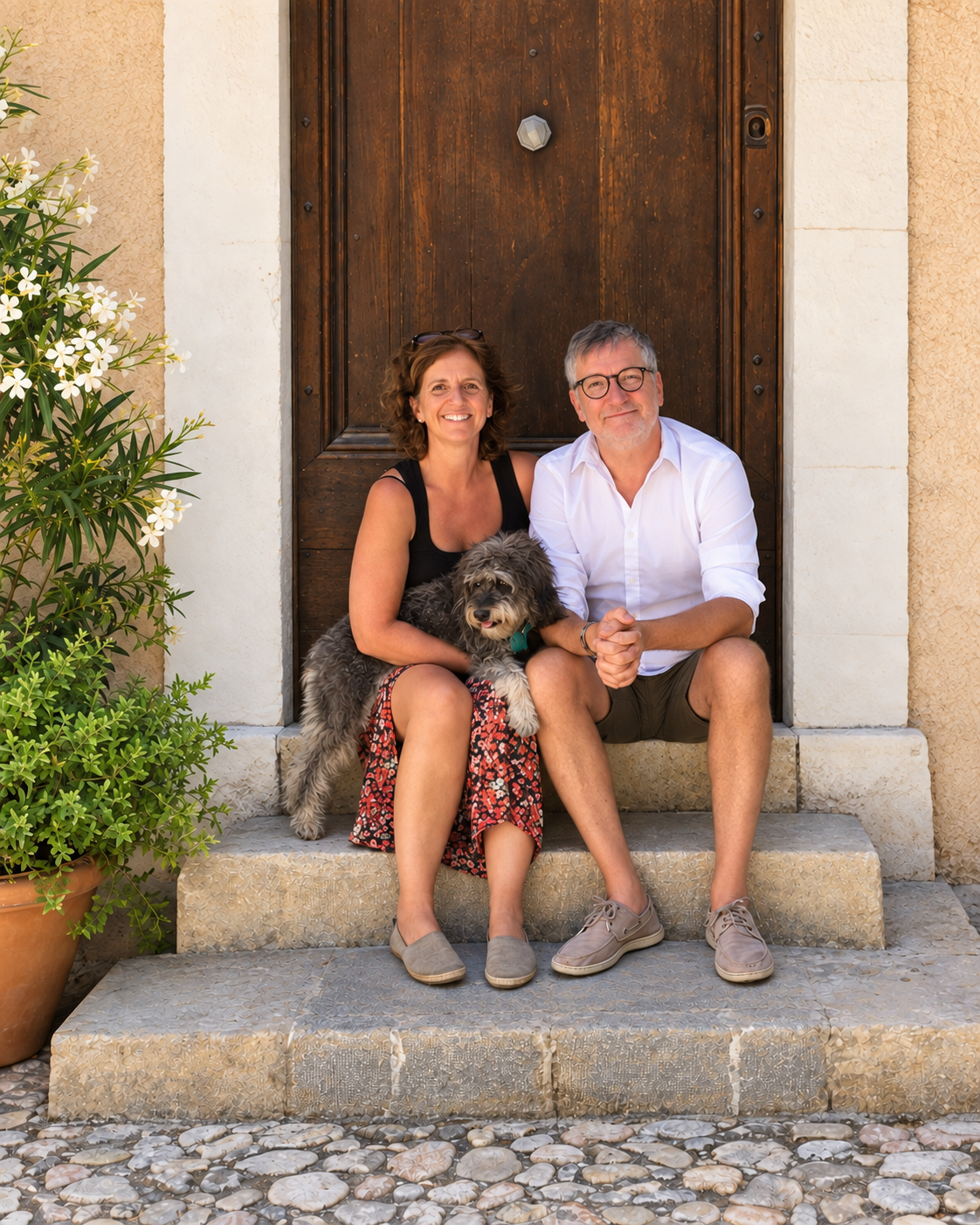Cleo and Franc at the entrance to La Vicomtesse